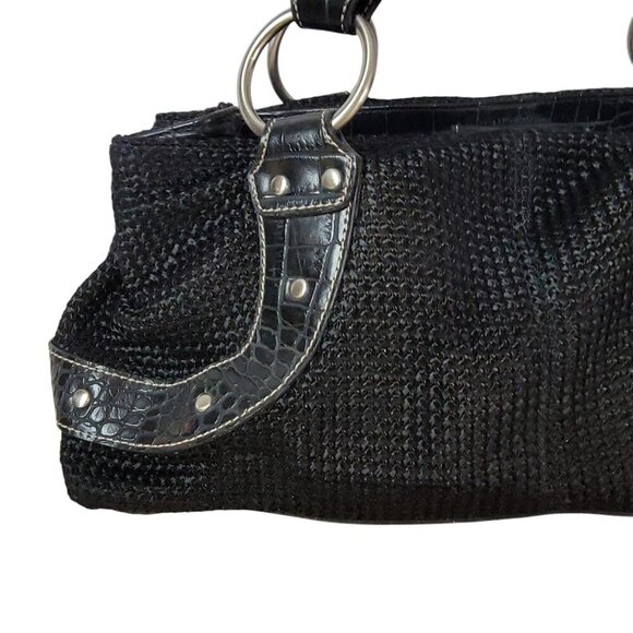 Super Cute Moto Style Woven Bag with Faux Crocodile Accents - Picture 3 of 9